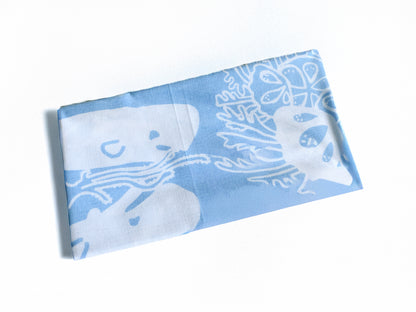 怜子の手書き　海の仲間達手ぬぐい (2025年版 薄い水色)