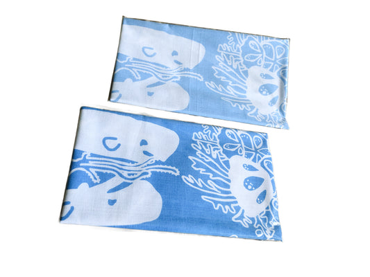 怜子の手書き　海の仲間達手ぬぐい (2025年版 薄い水色と濃い水色のセット)